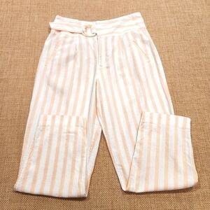 Anthropologie Peach‎ Striped Belted Crop High Waist Linen Pants Women's Sz 10